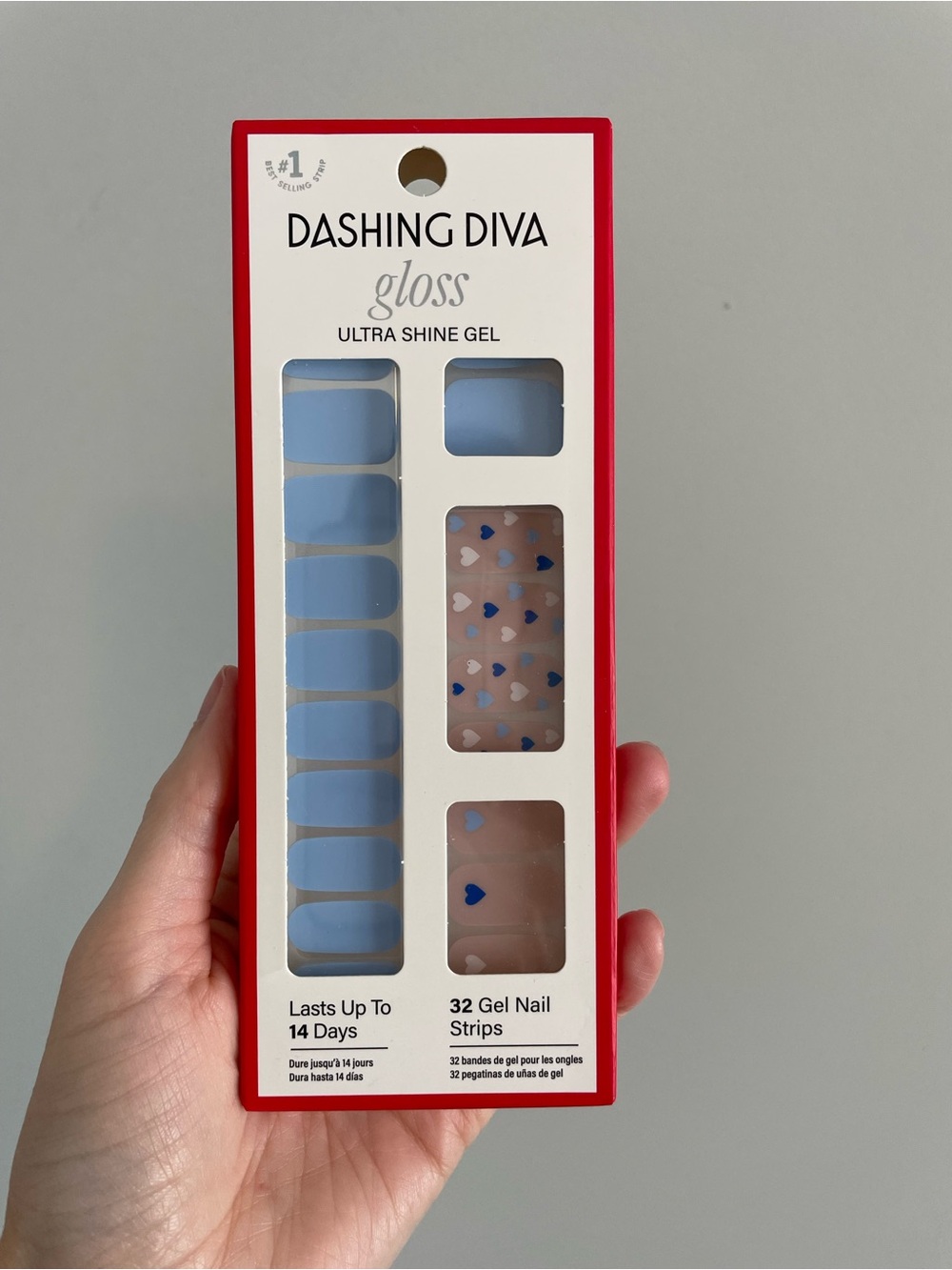 Dashing Diva Gloss Ultra Shine Gel Nail Strips — Light Blue with Heart Accents